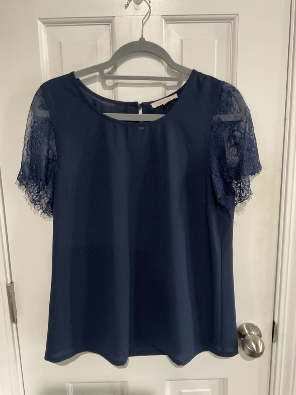 NWOT Hawthorn Women's Navy Lace Sleeve Blouse  Medium